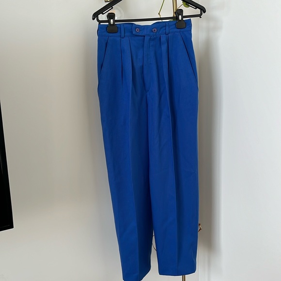 Cobalt blue pleated straight leg vintage trousers - Picture 1 of 5